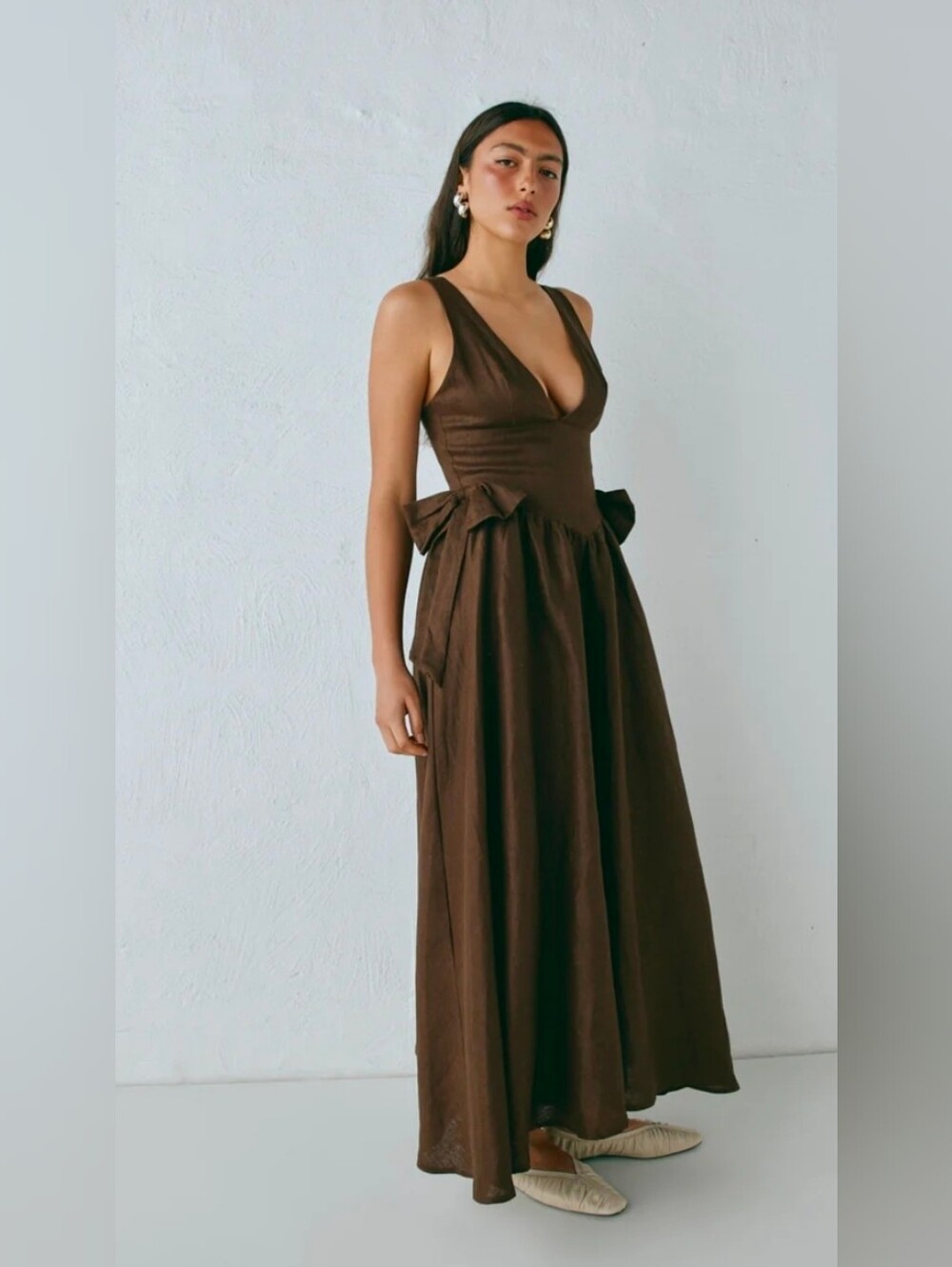 Vrg Grl Daphne Linen Midi Dress Chocolate Size AU Size 12/ US Size 8 - Picture 3 of 11